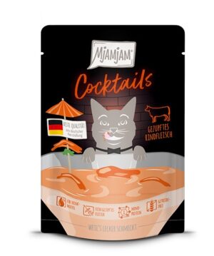 Mjamjam Coctails szarpana wołowina zupka dla kota 40g