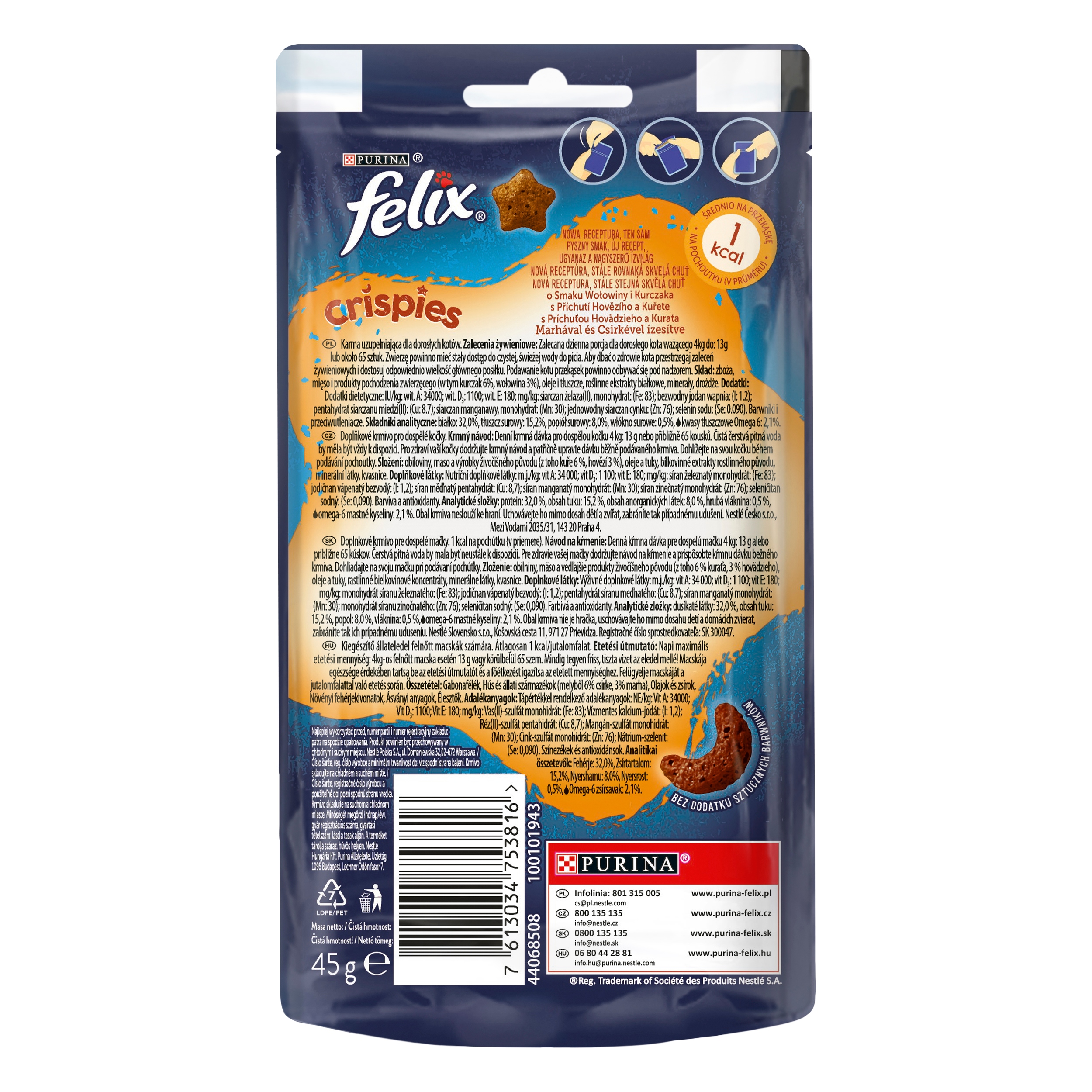 Przysmak FELIX CRISPIES wołowina kurczak 45 g
