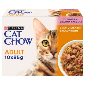 Purina Cat Chow Łosoś i zielona fasolka saszetki 10 x 85g